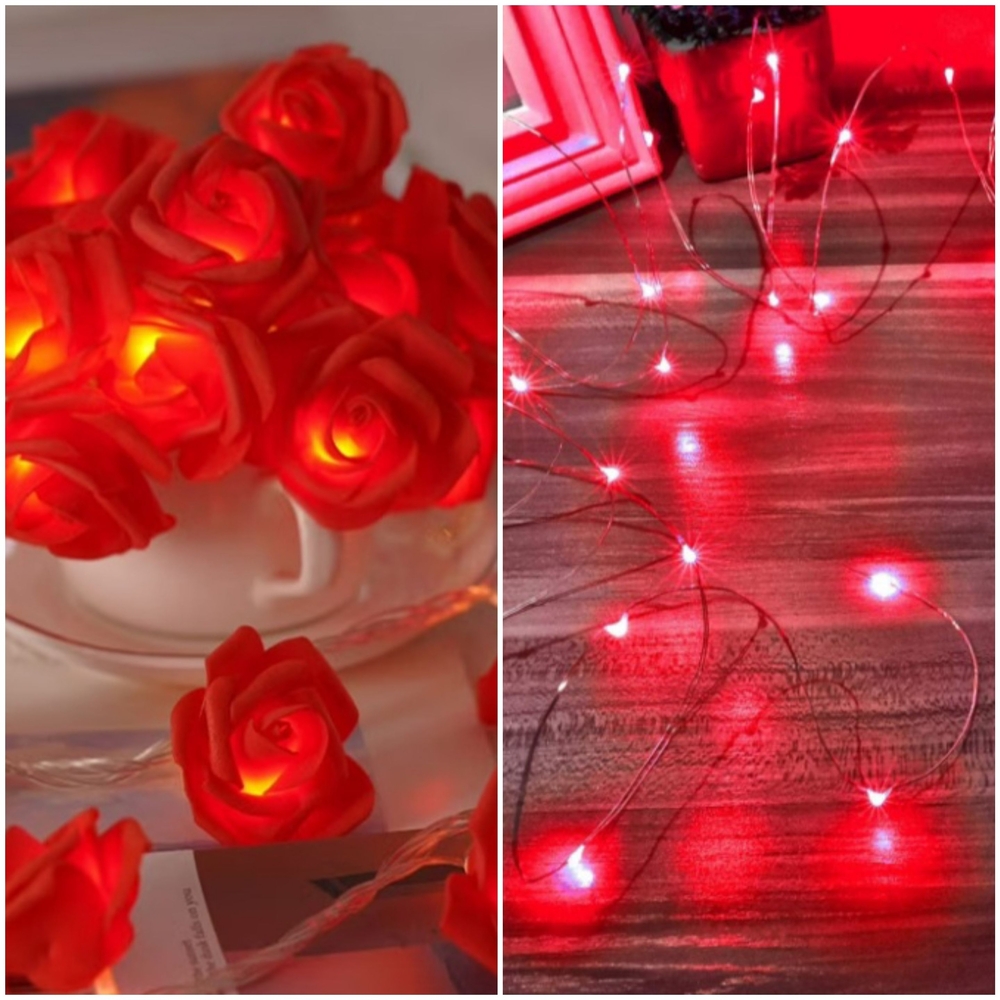Red Rose And Red LED String Lights